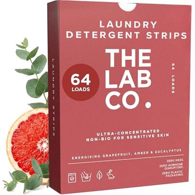 The Lab Co. Laundry Detergent Strips Washing Sheets Eco Ultra-Concentrated Non-Bio for Sensitive Skin Non-Toxic Fragrance EDC-Free Lab-Tested Energising Grapefruit Amber 64 Loads The Lab Co. Laundry Detergent Strips Washing Sheets Eco Ultra-Concentrated Non-Bio for Sensitive Skin Non-Toxic Fragrance EDC-Free Lab-Tested Energising Grapefruit Amber 64 Loads