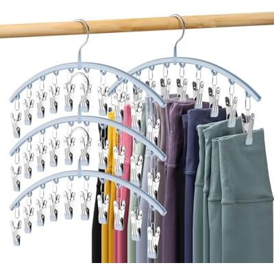 Volnamal Legging Organizer for Closet, Metal Yoga Pants Hanger w/Rubber Coated 4 Pack w/10 Clips Hold 40 Leggings, Hangers Space Saving Hanging Closet Organizer for Closet Organizers and Storage, Blue Volnamal Legging Organizer for Closet, Metal Yoga Pants Hanger w/Rubber Coated 4 Pack w/10 Clips Hold 40 Leggings, Hangers Space Saving Hanging Closet Organizer for Closet Organizers and Storage, Blue