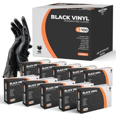 PRAIMA Black Vinyl Gloves, 1000 Count, Powder Free & Latex Free, Multi-Purpose Black Disposable Gloves for Food Handling, Cooking, Cleaning & Medical Use (S, 1000) PRAIMA Black Vinyl Gloves, 1000 Count, Powder Free & Latex Free, Multi-Purpose Black Disposable Gloves for Food Handling, Cooking, Cleaning & Medical Use (S, 1000)