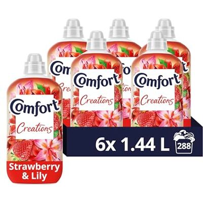 Comfort Creations Strawberry & Lily Fabric Conditioner with Stay Fresh technology for 100 days of freshness + fragrance* 6x 1.44 L (288 washes) Comfort Creations Strawberry & Lily Fabric Conditioner with Stay Fresh technology for 100 days of freshness + fragrance* 6x 1.44 L (288 washes)