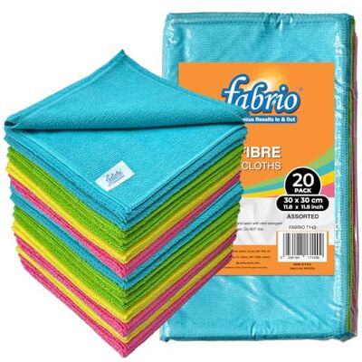FABRIO Microfibre Cleaning Cloths – Pack of 20, 30x30cm, Ultra-Soft, Lint-Free, Super Absorbent Towels for Kitchen, Car, Glass, and Multi-Surface Cleaning – Assorted Colours FABRIO Microfibre Cleaning Cloths – Pack of 20, 30x30cm, Ultra-Soft, Lint-Free, Super Absorbent Towels for Kitchen, Car, Glass, and Multi-Surface Cleaning – Assorted Colours