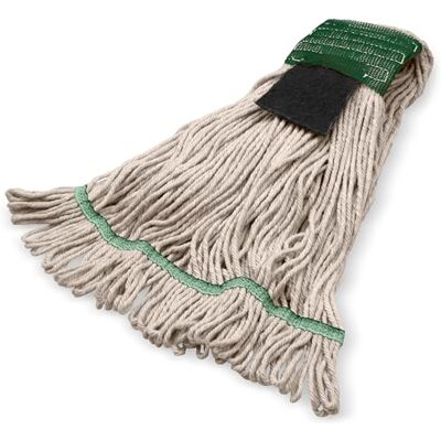 SPARTA Flo-Pac Acrylic Mop Head, Loop-Ended, Wide Band with 5" Green Band with Scrubber for Organized Cleaning, Medium, Natural SPARTA Flo-Pac Acrylic Mop Head, Loop-Ended, Wide Band with 5" Green Band with Scrubber for Organized Cleaning, Medium, Natural