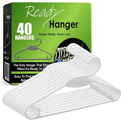 Ready Hanger 40 White Plastic Hangers That Show When They are Ready to Use, Adds Extra Space in Closet, Doesn't Stretch Shirt Collars Ready Hanger 40 White Plastic Hangers That Show When They are Ready to Use, Adds Extra Space in Closet, Doesn't Stretch Shirt Collars