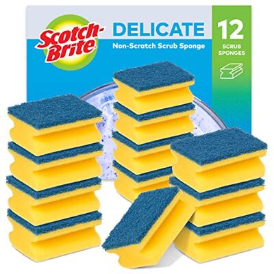 Scotch-Brite Delicate Non-Scratch Sponge Scourer, 12 Pieces Ideal Everyday Washing up sponge, use on Non-Stick Cookware and Glass Scotch-Brite Delicate Non-Scratch Sponge Scourer, 12 Pieces Ideal Everyday Washing up sponge, use on Non-Stick Cookware and Glass