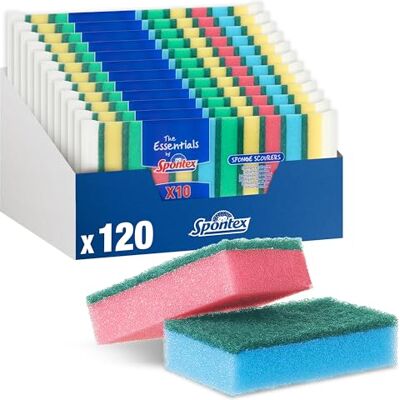 Spontex The Essentials Washing Up Sponge Scourers Hard Wearing & Versatile Assorted Colours 12 x 10 Pack (120 Total) Spontex The Essentials Washing Up Sponge Scourers Hard Wearing & Versatile Assorted Colours 12 x 10 Pack (120 Total)
