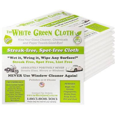 The White Green Cloth 10-Pack Reusable Cleaning Cloths for Streak-Free Windows, Mirrors & All-Purpose Cleaning – Chemical-Free, Absorbent, Non-Abrasive, 16" x 16" White Cleaning Rags, Made in The USA The White Green Cloth 10-Pack Reusable Cleaning Cloths for Streak-Free Windows, Mirrors & All-Purpose Cleaning – Chemical-Free, Absorbent, Non-Abrasive, 16" x 16" White Cleaning Rags, Made in The USA