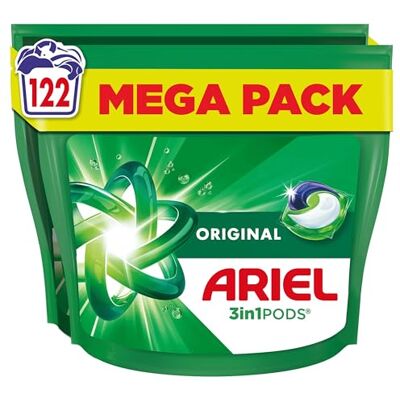 Fairy Ariel All-in-1 PODS®, Washing Liquid Laundry Detergent Capsules 122 Washes (61x2), Original, Outstanding Stain Removal In 1 Wash, Brrrilliant In Cold & Short Fairy Ariel All-in-1 PODS®, Washing Liquid Laundry Detergent Capsules 122 Washes (61x2), Original, Outstanding Stain Removal In 1 Wash, Brrrilliant In Cold & Short