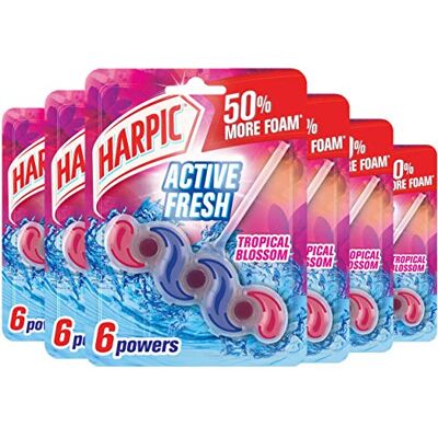 Harpic Active Fresh Toilet Rim Block, Tropical Blossom, Pack of 6, Anti-Limescale, Dirt Remover, Lasts up to 30 Weeks and up to 1250 flushes, Toilet Cleaner, Toilet Freshener Harpic Active Fresh Toilet Rim Block, Tropical Blossom, Pack of 6, Anti-Limescale, Dirt Remover, Lasts up to 30 Weeks and up to 1250 flushes, Toilet Cleaner, Toilet Freshener