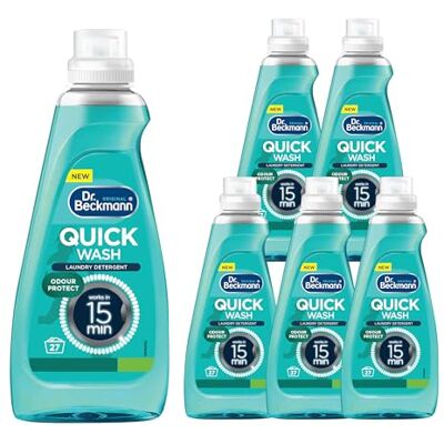 Dr. Beckmann Quick Wash, Odour Protect, Deep clean laundry, Works in 15 mins, Powerful on stains, Plus Colour run protection, 7 days freshness, 810ml x 6, 162 Washes, 100% reusable bottle Dr. Beckmann Quick Wash, Odour Protect, Deep clean laundry, Works in 15 mins, Powerful on stains, Plus Colour run protection, 7 days freshness, 810ml x 6, 162 Washes, 100% reusable bottle
