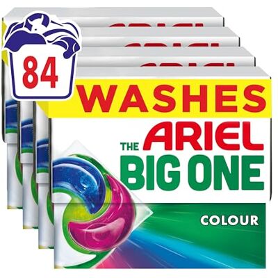 Ariel The Big One PODS, Washing Liquid Laundry Detergent Capsules, 4 x 21 Washes, Colour, 2X Stain & Odour Removal, Fast Dissolving Even in Cold Ariel The Big One PODS, Washing Liquid Laundry Detergent Capsules, 4 x 21 Washes, Colour, 2X Stain & Odour Removal, Fast Dissolving Even in Cold