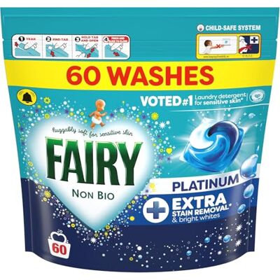 Fairy Non Bio Platinum Washing Liquid Pods, Voted No1 for Sensitive Skin, 60 Washes Fairy Non Bio Platinum Washing Liquid Pods, Voted No1 for Sensitive Skin, 60 Washes