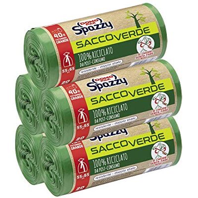 Domopak Spazzy Cuki0 Bags Net Saccoverde Wraps & Close 100% Recycled By Post-Consumer Houseware 40 Lt Green 5 Packs Of 20 Pieces 1350 g Domopak Spazzy Cuki0 Bags Net Saccoverde Wraps & Close 100% Recycled By Post-Consumer Houseware 40 Lt Green 5 Packs Of 20 Pieces 1350 g