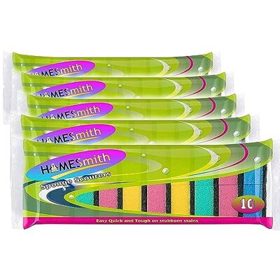 HomeSmith Colourful Sponge Scourers Dual Sided Dish Washing & Cleaning Sponges Absorbent, Non-Scratch, Reusable 5 x 10 Pack (50 Count) HomeSmith Colourful Sponge Scourers Dual Sided Dish Washing & Cleaning Sponges Absorbent, Non-Scratch, Reusable 5 x 10 Pack (50 Count)