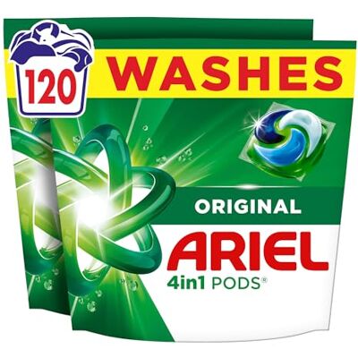 Fairy Ariel 4in1 PODS®, Washing Liquid Laundry Detergent Capsules, 120ct 120 Washes, Original, Stain & Odour Removal in 1 Wash, Great Even in Cold & Short Fairy Ariel 4in1 PODS®, Washing Liquid Laundry Detergent Capsules, 120ct 120 Washes, Original, Stain & Odour Removal in 1 Wash, Great Even in Cold & Short