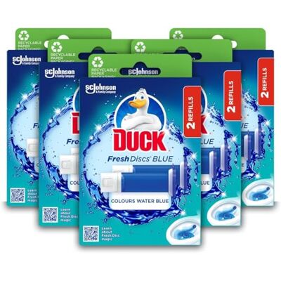 DUCK Fresh Discs Blue Toilet Cleaner Refill Twin Pack, Fights Stains That Harbour Germs, Prevents Limescale Build Up, Blue Water Effect, Azure Lagoon, Pack of 5 (Total of 10 Refill Tubes) DUCK Fresh Discs Blue Toilet Cleaner Refill Twin Pack, Fights Stains That Harbour Germs, Prevents Limescale Build Up, Blue Water Effect, Azure Lagoon, Pack of 5 (Total of 10 Refill Tubes)