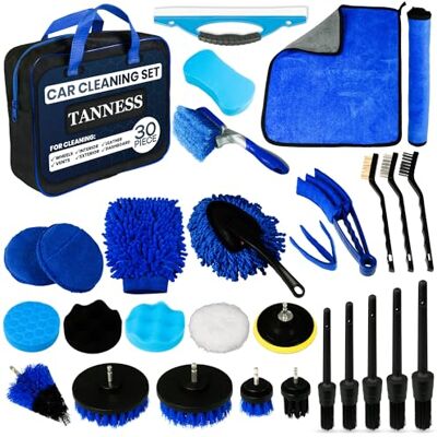 TANNESS 30 Piece Car Cleaning Kit Cleaning Brush, Complete Interior & Exterior Car Detailing Kit with Detailing Brushes for Wheels, Leather, Dashboard, Vents Automotive Detail Washing Brush Set TANNESS 30 Piece Car Cleaning Kit Cleaning Brush, Complete Interior & Exterior Car Detailing Kit with Detailing Brushes for Wheels, Leather, Dashboard, Vents Automotive Detail Washing Brush Set