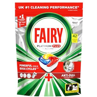 Fairy Platinum Plus Dishwasher Tablets – 42 Pack, Lemon, Anti-Dull Technology Fairy Platinum Plus Dishwasher Tablets – 42 Pack, Lemon, Anti-Dull Technology