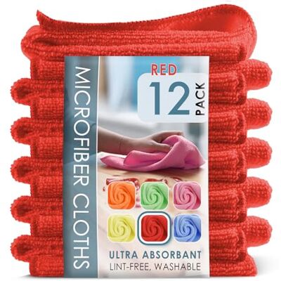 Hearth & Harbor 12 Pack Red Microfiber Washcloths, 12" x 12" Lint Free Cleaning Cloths for Cars, Home & Office Hearth & Harbor 12 Pack Red Microfiber Washcloths, 12" x 12" Lint Free Cleaning Cloths for Cars, Home & Office