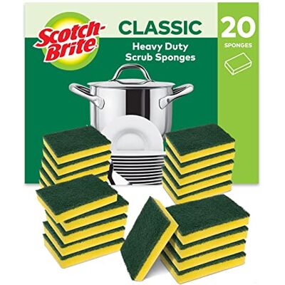 Scotch-Brite Classic Heavy Duty Scrub Sponge, 20 Pieces Durable Scourer that Easily Removes Grease & Burnt-on Food Scotch-Brite Classic Heavy Duty Scrub Sponge, 20 Pieces Durable Scourer that Easily Removes Grease & Burnt-on Food