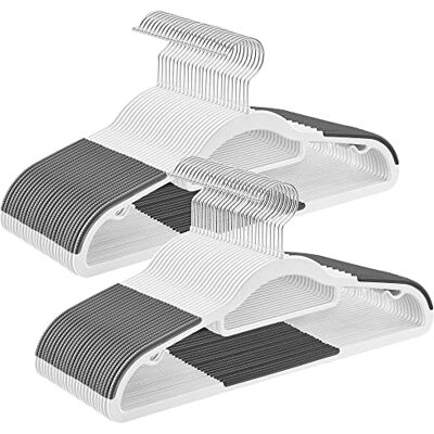 SONGMICS Heavy Duty Plastic Coat Hangers, Pack of 50, Non-Slip Design, Space-Saving, 0.5 cm Thick, 42 cm Long, 360 Swivel Hook, White and Dark Grey CRP020W02 SONGMICS Heavy Duty Plastic Coat Hangers, Pack of 50, Non-Slip Design, Space-Saving, 0.5 cm Thick, 42 cm Long, 360 Swivel Hook, White and Dark Grey CRP020W02