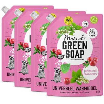 Marcel's Green Soap Marcel’s Green Soap Universal Washing Liquid Refill Patchouli & Cranberry – Laundry Detergent Refill – Vegan – Palm-oil free For 23 Washes – 4L, 1L (Pack of 4) Marcel's Green Soap Marcel’s Green Soap Universal Washing Liquid Refill Patchouli & Cranberry – Laundry Detergent Refill – Vegan – Palm-oil free For 23 Washes – 4L, 1L (Pack of 4)