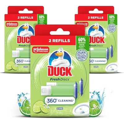 DUCK Fresh Discs Toilet Cleaner Refill Twin Pack, Fights Stains That Harbour Germs, Prevents Limescale Build Up, Lime, Pack of 3 (Total of 6 Refill Tubes) DUCK Fresh Discs Toilet Cleaner Refill Twin Pack, Fights Stains That Harbour Germs, Prevents Limescale Build Up, Lime, Pack of 3 (Total of 6 Refill Tubes)