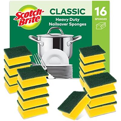Scotch-Brite Classic Heavy Duty Scrub Sponge, 16 Pieces Durable Scourer that Easily Removes Grease & Burnt-on Food Scotch-Brite Classic Heavy Duty Scrub Sponge, 16 Pieces Durable Scourer that Easily Removes Grease & Burnt-on Food