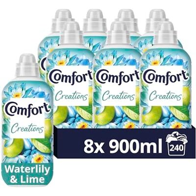 Comfort Waterlily & Lime Fabric Conditioner with Stay Fresh technology for 100 days of freshness + fragrance* 8x 900 ml (240 washes) Comfort Waterlily & Lime Fabric Conditioner with Stay Fresh technology for 100 days of freshness + fragrance* 8x 900 ml (240 washes)