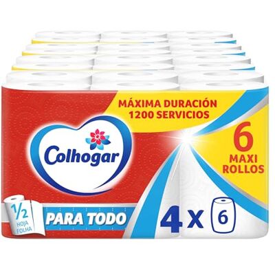 Colhogar Paratodo Rolls x 24 Rolls for Kitchen Versatile and Absorbent 24 = 72 Rolls (4 x 6 Rolls) Colhogar Paratodo Rolls x 24 Rolls for Kitchen Versatile and Absorbent 24 = 72 Rolls (4 x 6 Rolls)