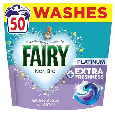 Fairy Non Bio Silk Tree Blossom & Jasmine Washing Liquid Pods, Voted No1 for Sensitive Skin 50 Washes Fairy Non Bio Silk Tree Blossom & Jasmine Washing Liquid Pods, Voted No1 for Sensitive Skin 50 Washes