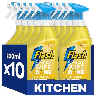 FLASH Spray Wipe Done Kitchen Cleaning Spray Crisp Lemon 10x800ML FLASH Spray Wipe Done Kitchen Cleaning Spray Crisp Lemon 10x800ML