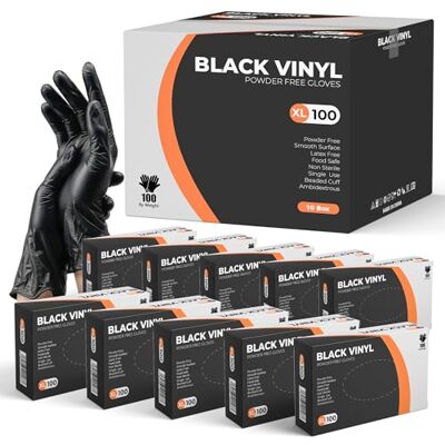 PRAIMA Black Vinyl Gloves, 1000 Count, Powder Free & Latex Free, Multi-Purpose Black Disposable Gloves for Food Handling, Cooking, Cleaning & Medical Use (XL, 1000) PRAIMA Black Vinyl Gloves, 1000 Count, Powder Free & Latex Free, Multi-Purpose Black Disposable Gloves for Food Handling, Cooking, Cleaning & Medical Use (XL, 1000)