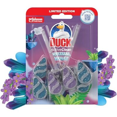 DUCK Active Clean Toilet Rim Block, Foaming Toilet Bowl Cleaner, Long-lasting Fragrance, Virtual Violet, Pack of 5 Duos (Total of 10 x 38.5g Rim Blocks) DUCK Active Clean Toilet Rim Block, Foaming Toilet Bowl Cleaner, Long-lasting Fragrance, Virtual Violet, Pack of 5 Duos (Total of 10 x 38.5g Rim Blocks)