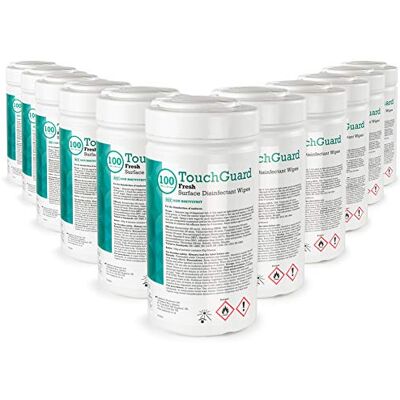NITREX TouchGuard Fresh, Surface Disinfectant Wipes, Tub Dispenser, Multipack of 12 x 100, Total 1200 Wipes Made in UK NITREX TouchGuard Fresh, Surface Disinfectant Wipes, Tub Dispenser, Multipack of 12 x 100, Total 1200 Wipes Made in UK