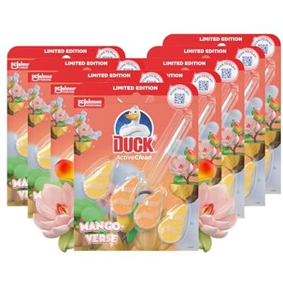 DUCK Active Clean Toilet Rim Block, Foaming Toilet Bowl Cleaner, Long-lasting Fragrance, Mango Verse, Pack of 8 (8 x 38.6g) DUCK Active Clean Toilet Rim Block, Foaming Toilet Bowl Cleaner, Long-lasting Fragrance, Mango Verse, Pack of 8 (8 x 38.6g)