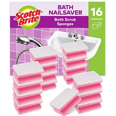 Scotch-Brite Bath Scrub Sponge, 16 Pieces Non-scratch Scourer for Cleaning Bathroom Surfaces such as Glass, Chrome or Ceramic, White Scotch-Brite Bath Scrub Sponge, 16 Pieces Non-scratch Scourer for Cleaning Bathroom Surfaces such as Glass, Chrome or Ceramic, White