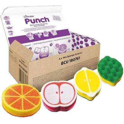 Vileda Punch Fruit‑Shaped Sponge Scourers – 4 Pack Lemon, Orange & Apple Cleaning Sponges Scented When Squeezed Flexible, Heavy Duty & Everyday Scrubbers for Kitchen & Dishes Dishwasher Safe Vileda Punch Fruit‑Shaped Sponge Scourers – 4 Pack Lemon, Orange & Apple Cleaning Sponges Scented When Squeezed Flexible, Heavy Duty & Everyday Scrubbers for Kitchen & Dishes Dishwasher Safe