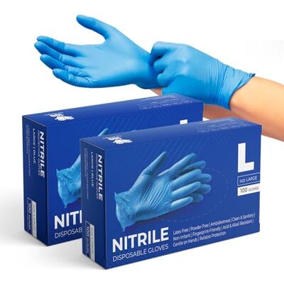 eatasty Disposable Gloves, Pack of 200, Blue Nitrile Gloves, Powder-Free, Latex-Free, Strong with Textured Grip, Multipurpose for Food Handling, Cleaning, Automotive & DIY eatasty Disposable Gloves, Pack of 200, Blue Nitrile Gloves, Powder-Free, Latex-Free, Strong with Textured Grip, Multipurpose for Food Handling, Cleaning, Automotive & DIY