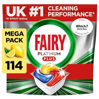 Fairy Platinum Plus Dishwasher Tablets, Lemon, 114 Capsules Fairy Platinum Plus Dishwasher Tablets, Lemon, 114 Capsules