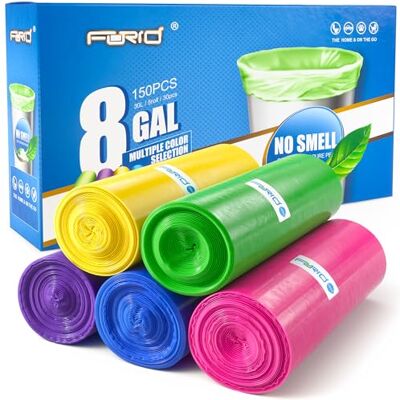 FORID 8 Gallon/150pcs Medium Trash Bags, Colorful Clear Garbage Bags, Extra Strong Rubbish Bags for Home, Office, Car/30 Liter/5 Rolls FORID 8 Gallon/150pcs Medium Trash Bags, Colorful Clear Garbage Bags, Extra Strong Rubbish Bags for Home, Office, Car/30 Liter/5 Rolls