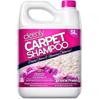 Cleenly Carpet Shampoo Cleaner Solution (5 litres) Safe for All Carpet Cleaning Machines Effectively Removes Pet Odours, Floral Fresh Cleenly Carpet Shampoo Cleaner Solution (5 litres) Safe for All Carpet Cleaning Machines Effectively Removes Pet Odours, Floral Fresh