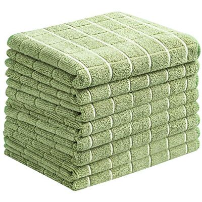 HYER KITCHEN Microfiber Dish Towels Soft, Super Absorbent and Lint Free Kitchen Towels Pack of 8 (Green with Grid Pattern), 26" x 18 HYER KITCHEN Microfiber Dish Towels Soft, Super Absorbent and Lint Free Kitchen Towels Pack of 8 (Green with Grid Pattern), 26" x 18