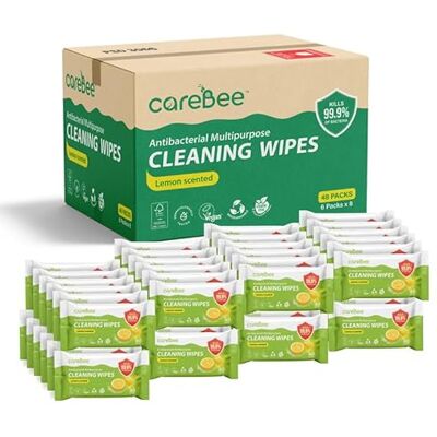 CareBee Plastic-Free Antibacterial Surface Wipes Plant-Based, Biodegradable, FSC Certified, Vegan Lemon-Scented Surface Cleaning Wipes (Pack of 48) CareBee Plastic-Free Antibacterial Surface Wipes Plant-Based, Biodegradable, FSC Certified, Vegan Lemon-Scented Surface Cleaning Wipes (Pack of 48)