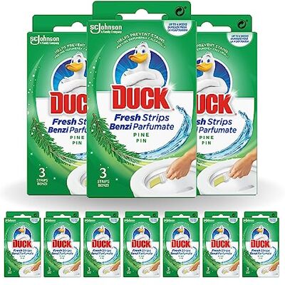 DUCK Toilet Fresh Strips, Toilet Cleaner & Descaler, Fights Stains That Harbour Germs, Long Lasting Fragrance, Pine, Pack of 10 (30 Strips) DUCK Toilet Fresh Strips, Toilet Cleaner & Descaler, Fights Stains That Harbour Germs, Long Lasting Fragrance, Pine, Pack of 10 (30 Strips)