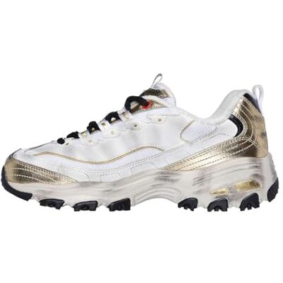 Skechers Women's D'Lites Vintage Vision Sneaker, White Leather/Multi Trim, 6 UK Skechers Women's D'Lites Vintage Vision Sneaker, White Leather/Multi Trim, 6 UK