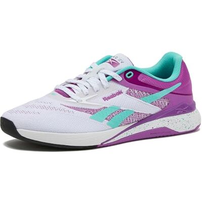 Reebok Women's Nano X5 Sneakers, Cross Training Gym Walking Shoes, Footwear White/Purple Rave/Ai Aqua, 3 UK Reebok Women's Nano X5 Sneakers, Cross Training Gym Walking Shoes, Footwear White/Purple Rave/Ai Aqua, 3 UK
