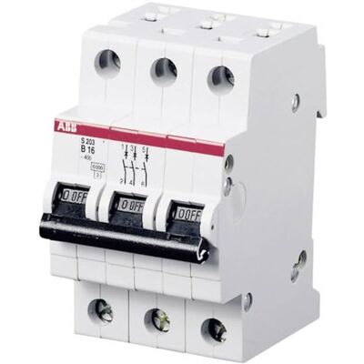 ABB S203-B25 Miniature Circuit Breaker, 3 Pole, Type B, 6/10kA Breaking Capacity, 25 Amp Current (2CDS253001R0255) ABB S203-B25 Miniature Circuit Breaker, 3 Pole, Type B, 6/10kA Breaking Capacity, 25 Amp Current (2CDS253001R0255)