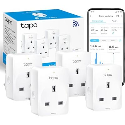 Tapo P110 (4-Pack) Smart Plug, WiFi Plug, Energy Monitoring, Electricity Usage Monitor, App Remote Control, Alexa,Voice Control with Alexa & Google, Away Mode, Scheduling & Timer, Device Sharing Tapo P110 (4-Pack) Smart Plug, WiFi Plug, Energy Monitoring, Electricity Usage Monitor, App Remote Control, Alexa,Voice Control with Alexa & Google, Away Mode, Scheduling & Timer, Device Sharing