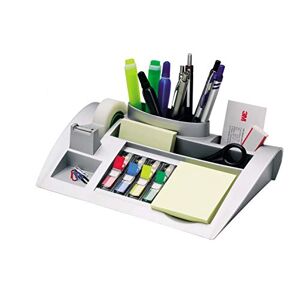 Post-it Desk Organizer, Silver Color - For Improved Workflow with Notes Index Tabs and Scotch Tape, 1x Organiser pre-loaded with stationery and supplies