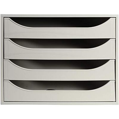 Exacompta Ref 228606D Office ECOBOX Desktop Drawer Set 348 x 284 x 234mm in Size, Suitable for A4+ Documents, 4 Drawer Set, Vertically Stackable Grey Exacompta Ref 228606D Office ECOBOX Desktop Drawer Set 348 x 284 x 234mm in Size, Suitable for A4+ Documents, 4 Drawer Set, Vertically Stackable Grey